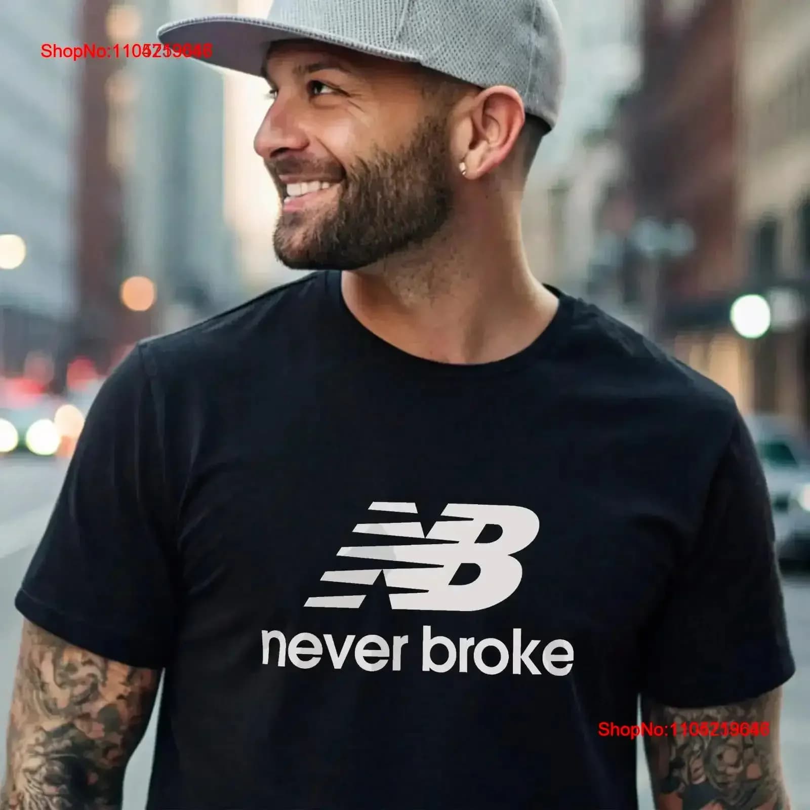 Never Broke 패러디 티셔츠 소프트 모던핏 스트리트웨어 빈티지