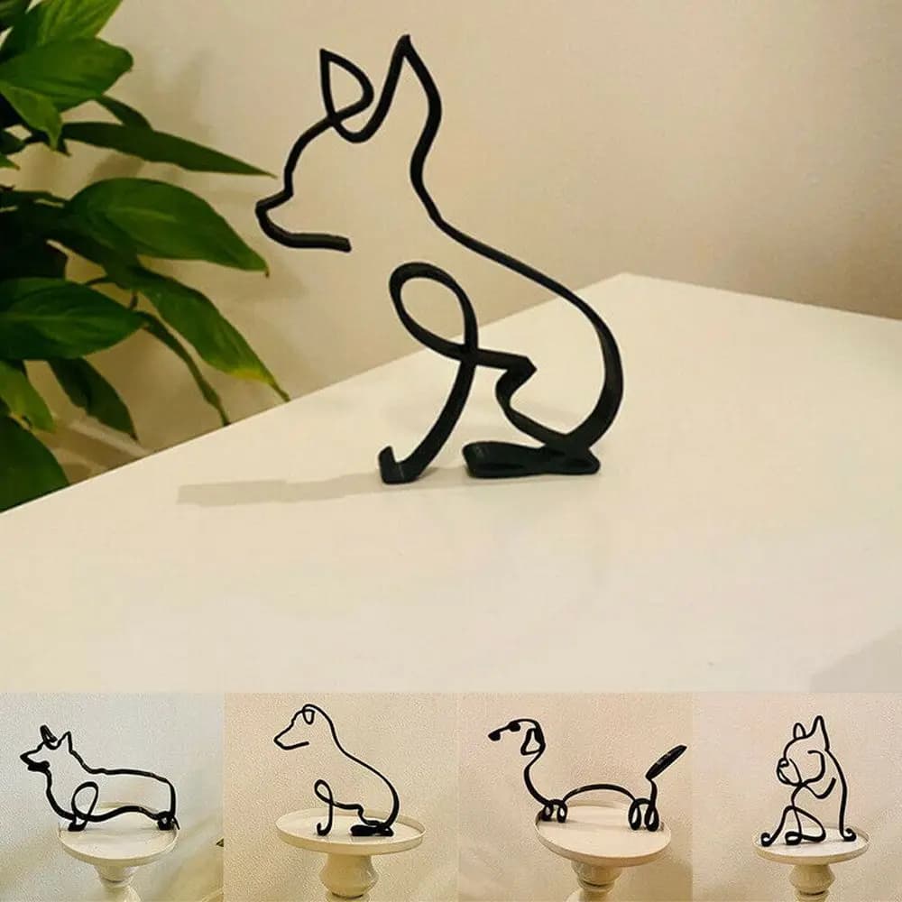 Wrought Iron Handicraft Chihuahua Pastoral Dog Art Figurine Modern Animal Sculpture Simple Statue Abstract Dog Ornament