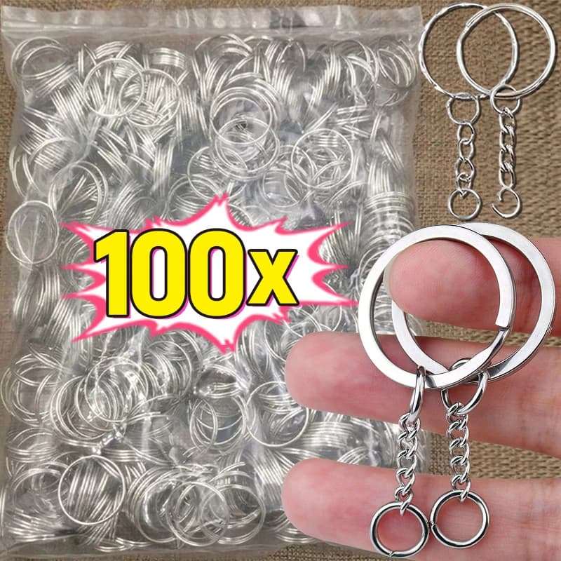 스테인레스 스틸 금속 블랭크 키링, 분할 링, DIY 키팝 키링, 랍스터 걸쇠, 키 펜던트 체인 버클, 50 개, 100 개