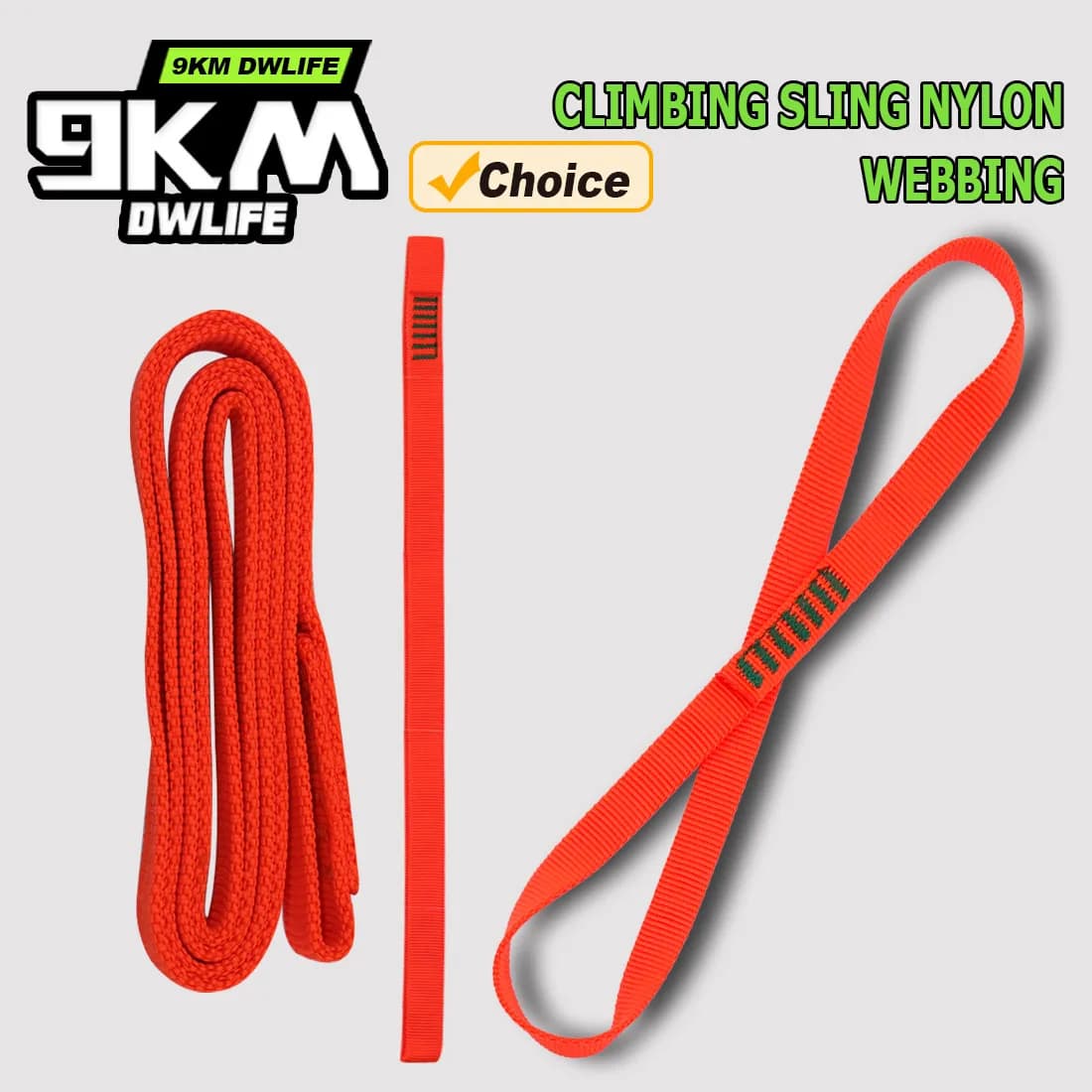 9KM Nylon Climbing Sling Runner 1-3pcs 16mm 22KN Strength for Rocking Climbing Rappelling Montaineering Anchoring UIAA Certified