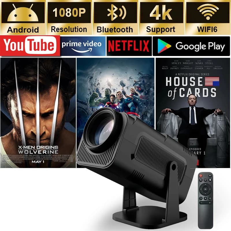 2025 4K 안드로이드 11 프로젝터 네이티브 1080P 390ANSI HY320 미니 듀얼 Wifi6 BT5.0 1920*1080P 시네마 휴대용 프로젝터 업그레이드 HY300