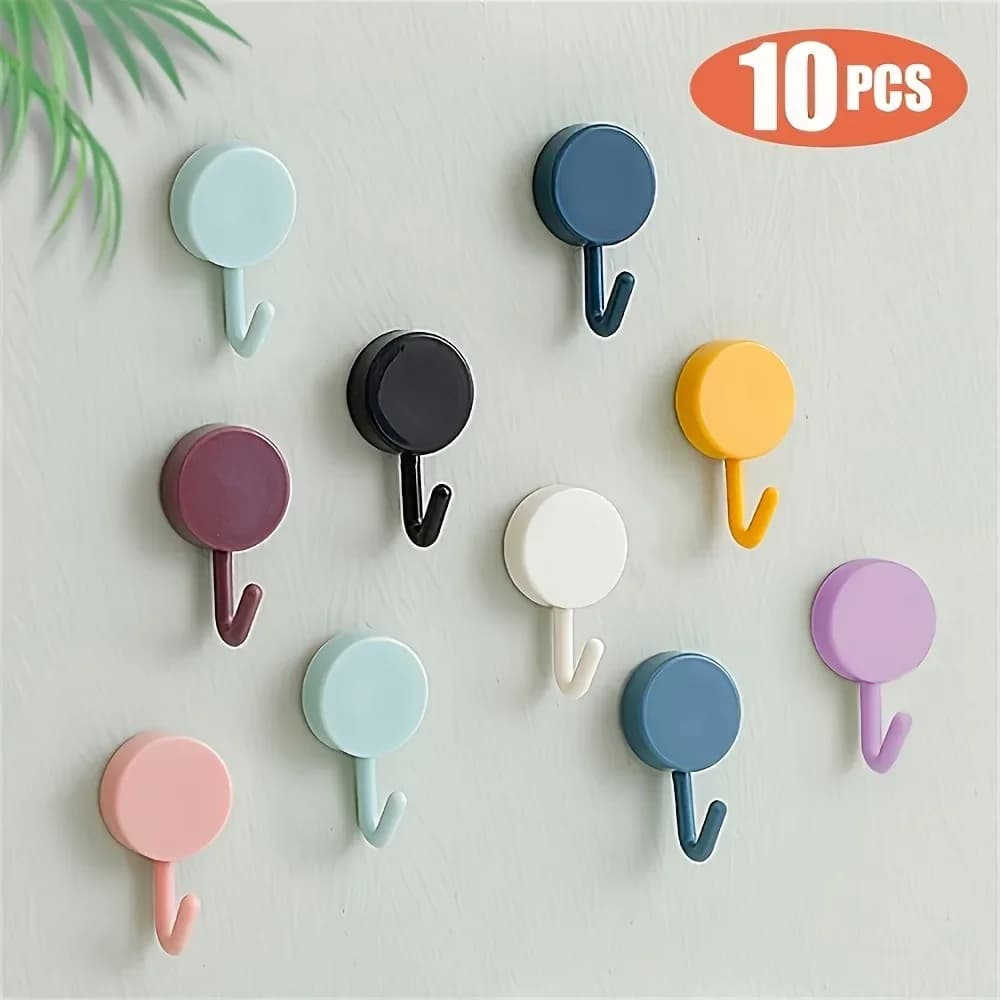 10 Packs Small Adhesive Hooks, Strong Reusable Command Hooks for Bathroom, Kitchen, Room, No Damage-Free Hanging Organization