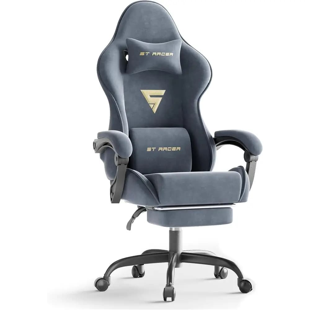 Ergonomic Gaming Chair with Footrest and Massage, High-Back Reclining for Gamers, Suitable for Home or Office (Grey)