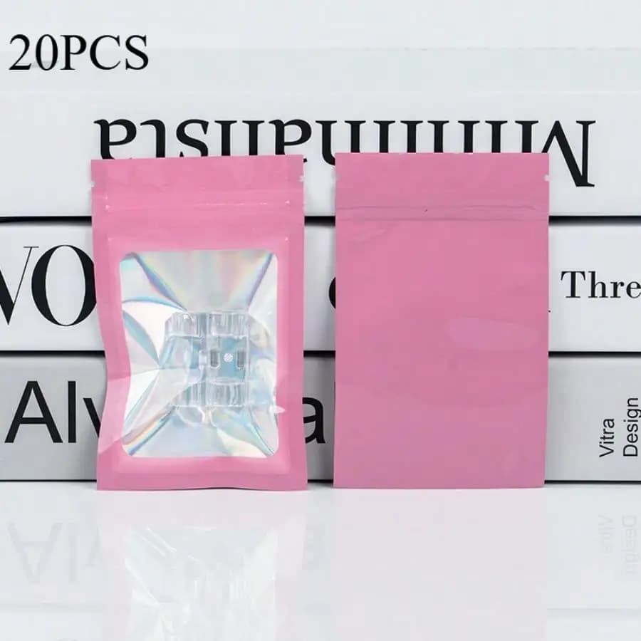 Pink Holographic Deodorant Zipper Bags, Reusable Sealed Aluminum Foil Bags, Suitable for Lip Glaze, Jewelry, False Eyelashes