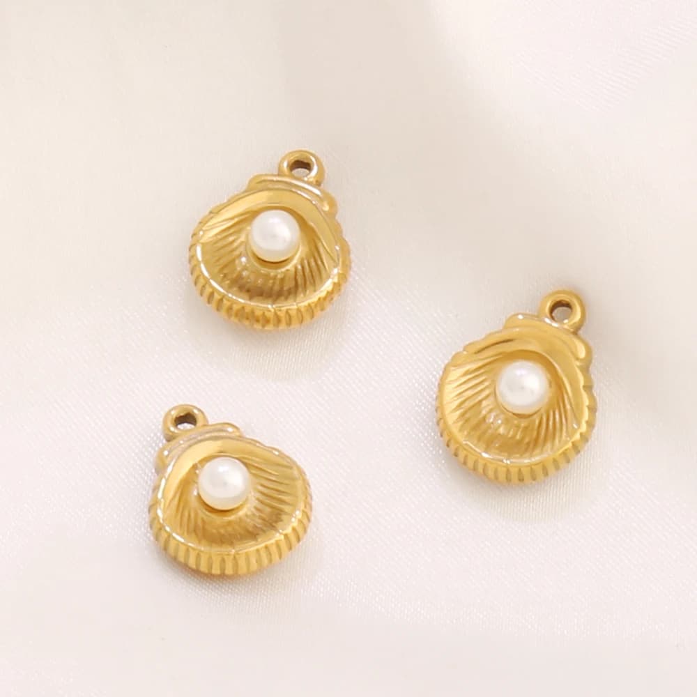 3pcs Stainless Steel Pearl Shell Pendant Findings PVD Gold Plated Charms For Women DIY Making Jewelry Necklace Accessories