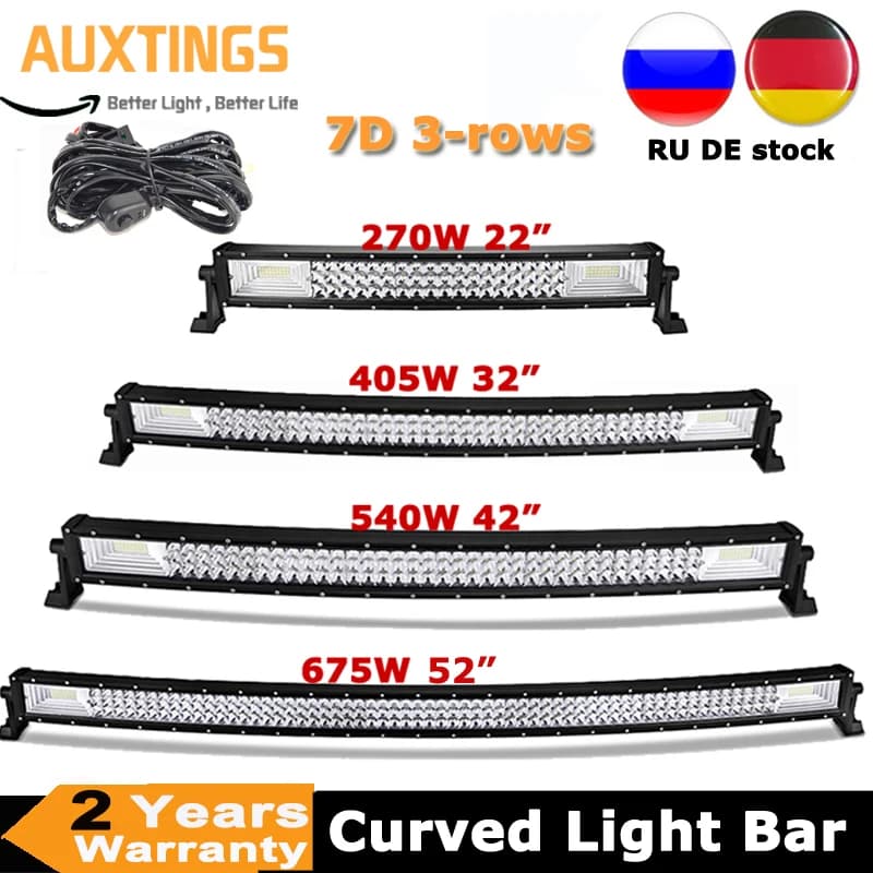 22" 32" 42" 52" 270W 405W 540W 675W 커브드 LED 라이트바 오프로드 콤보빔 4x4 SUV ATV
