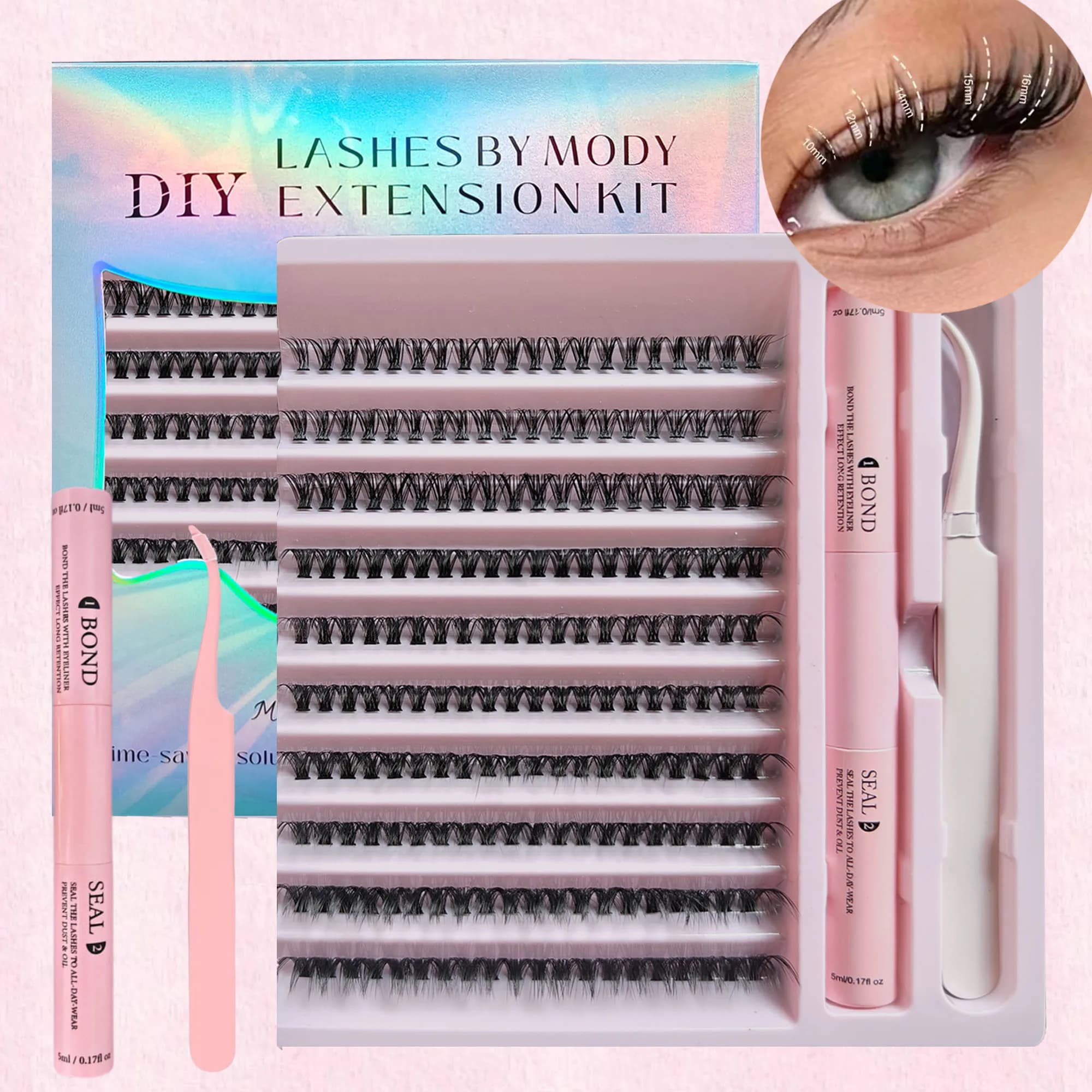 DIY 분할형 인조 속눈썹 세트 글루 핀셋 브러시 포함 대용량 클러스터