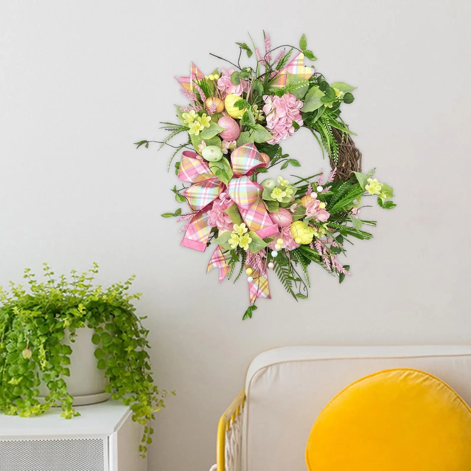 Easter Egg Flower Wreath, Artificial Flower Garland, Hanging Garlands, Decorative Easter Door Wreath for Front Door Spring