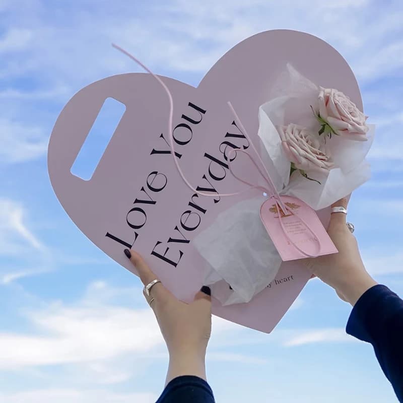 하트 모양 한송이 꽃 포장 박스 미니 부케 웨딩