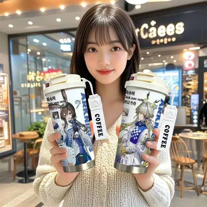 명일방주 아미야 보온 스테인리스 빨대 물컵 대용량 어린이 학생용