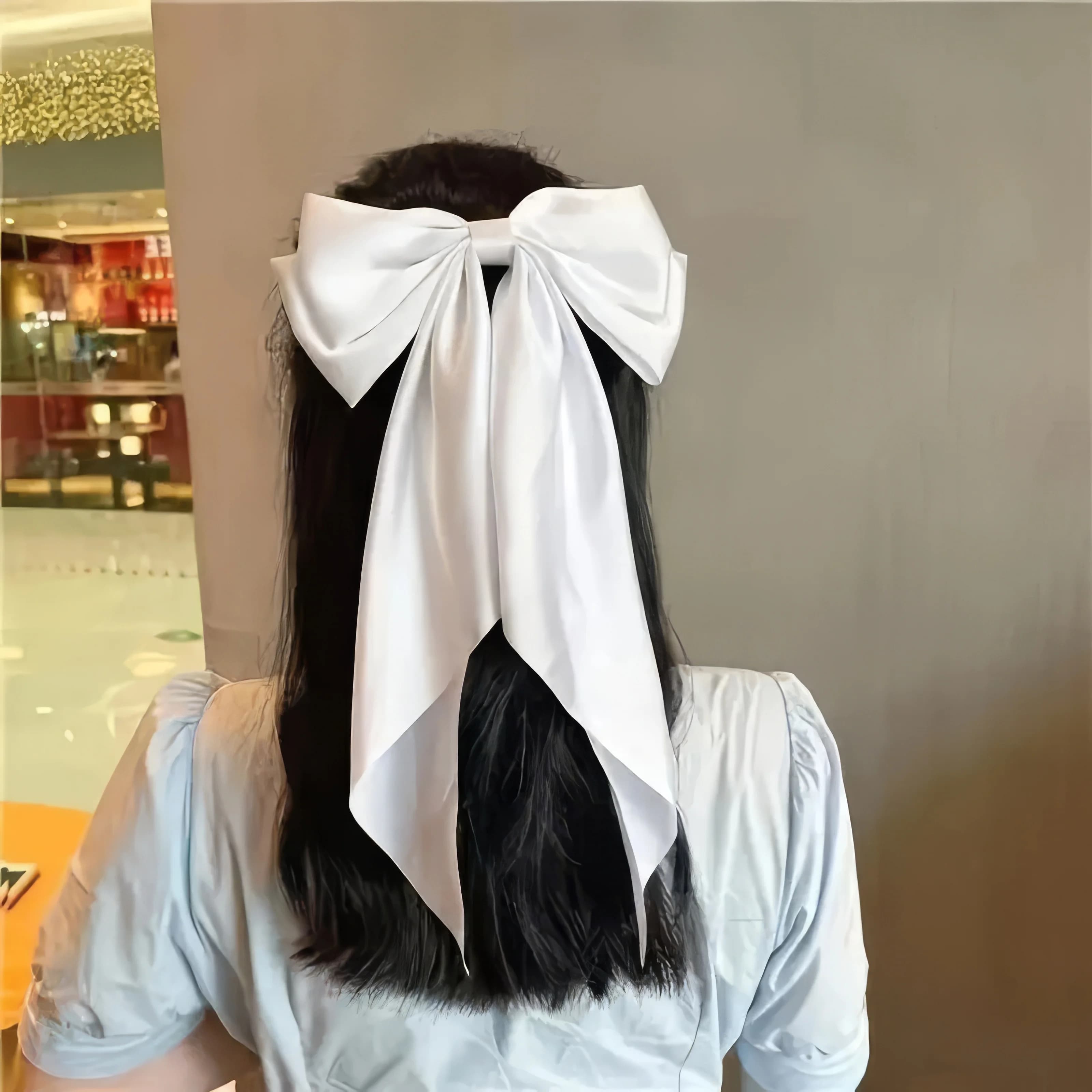 리본 보브 머리핀 2개 흑백 코리안 스타일 빅 헤어핀