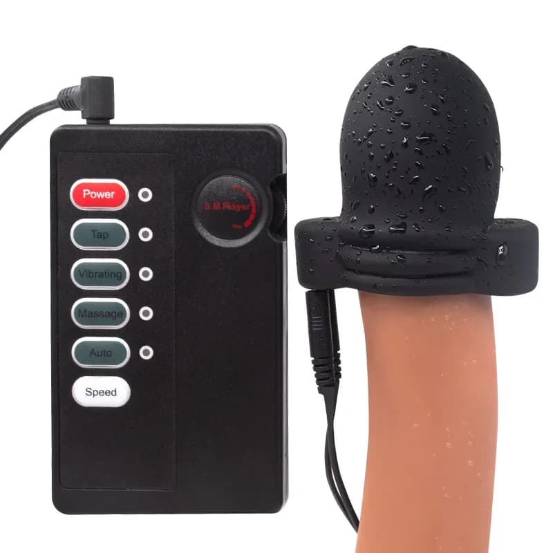 남성 전기자극 귀두 트레이너 코크링 전기충격 의료용 슬리브 사정지연 성인용품 BDSM
