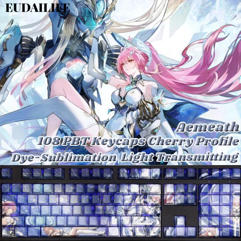 Aemeath 108 Key Cap Wuthering Waves Key Cover PBT DYE Sublimation Cherry MX Cross Axis Switch Keycaps Mechanical Keyboard Otaku