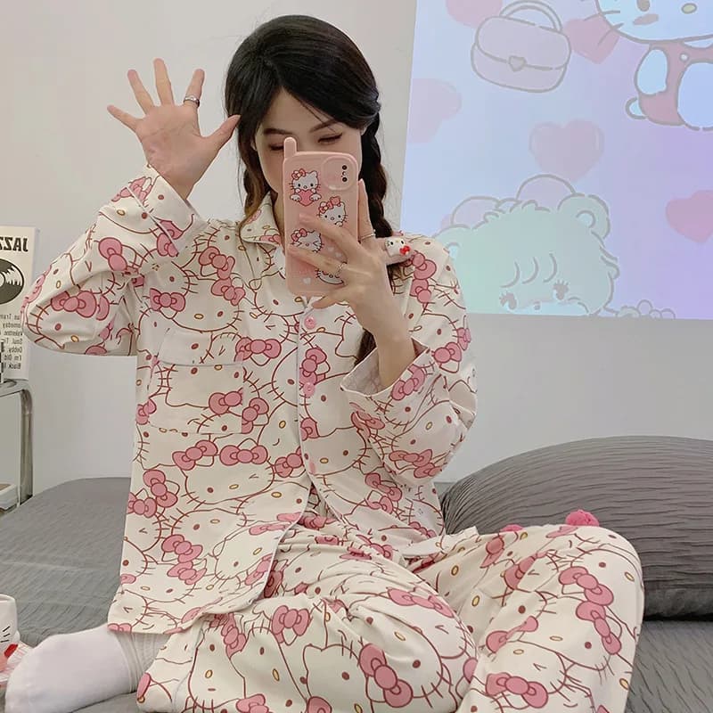 산리오 마이멜로디 잠옷 2종, 봄가을 긴소매 홈웨어 (카와이 여아)