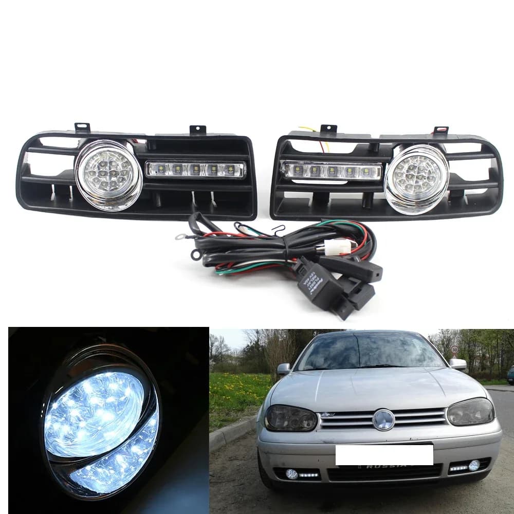 VW 골프 MK4 1997-2006 전방 범퍼 헤드라이트 키드니 그릴 LED DRL 안개등 2개