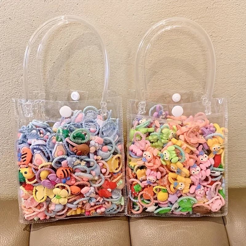 아동용 만화 머리끈 30개 2cm 과일 동물 꽃 레진참 탄력 고무줄