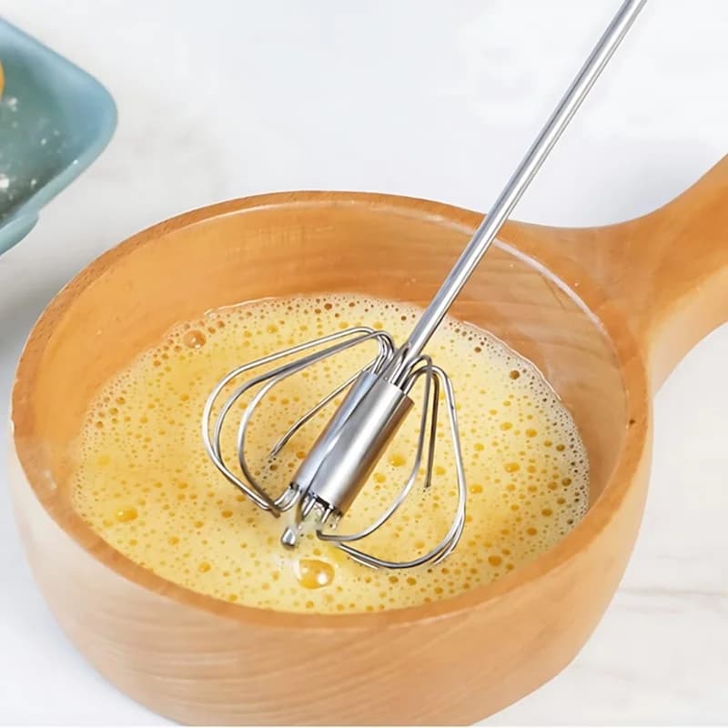 Baking Essential Semi-Automatic Egg Whisk (32cm) - Press-to-Spin Stainless Steel Beater, Thickened Design for Durability