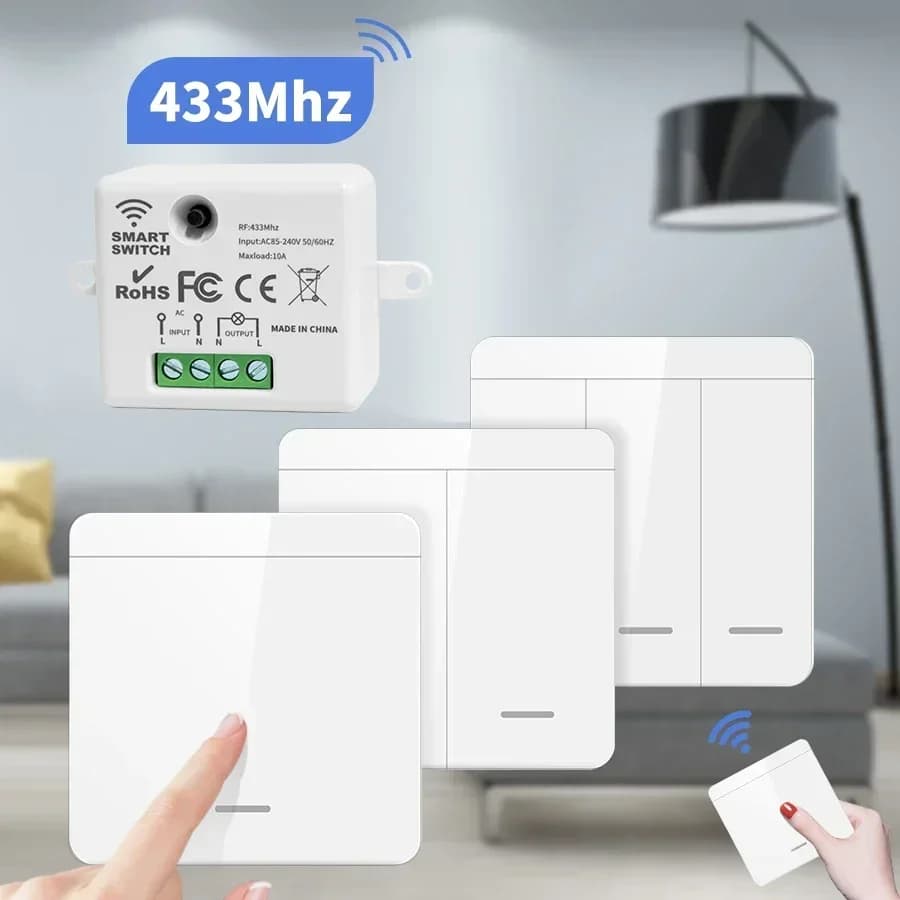 RF433 무선 ON OFF 스위치 모듈 리모컨 벽스위치 220V 110V 10A LED용
