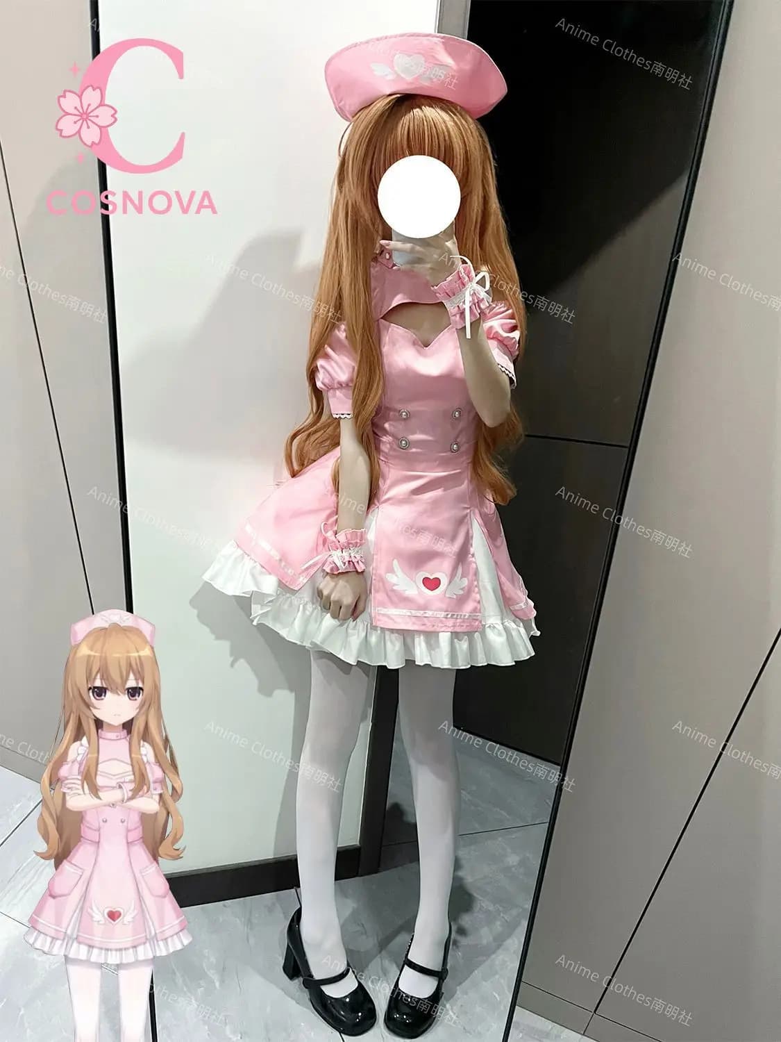 토라도라 아이사카 타이가 핑크 간호사 메이드 코스프레 의상 풀세트