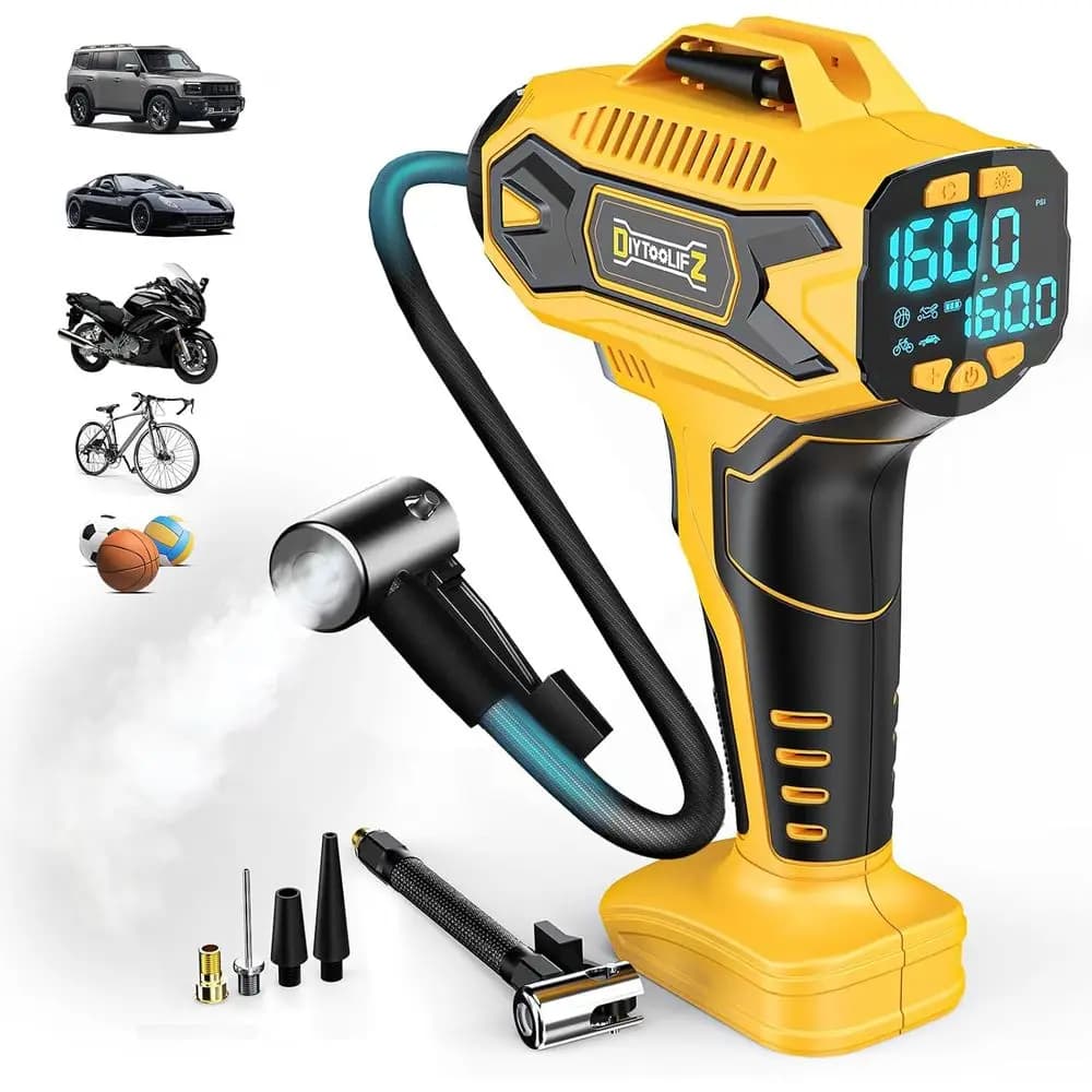 무선 타이어 공기주입기 20V 배터리용 160PSI 휴대용 에어펌프 디지털