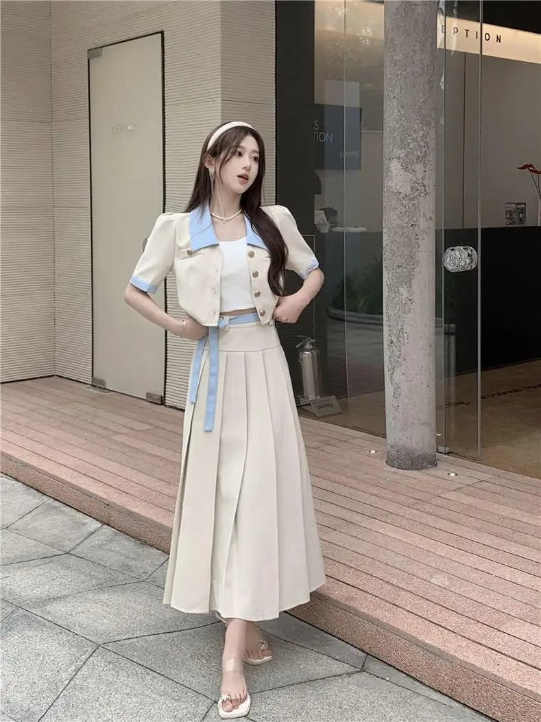 빅사이즈 여성 여름 미디 스커트 투피스 세트 커버업