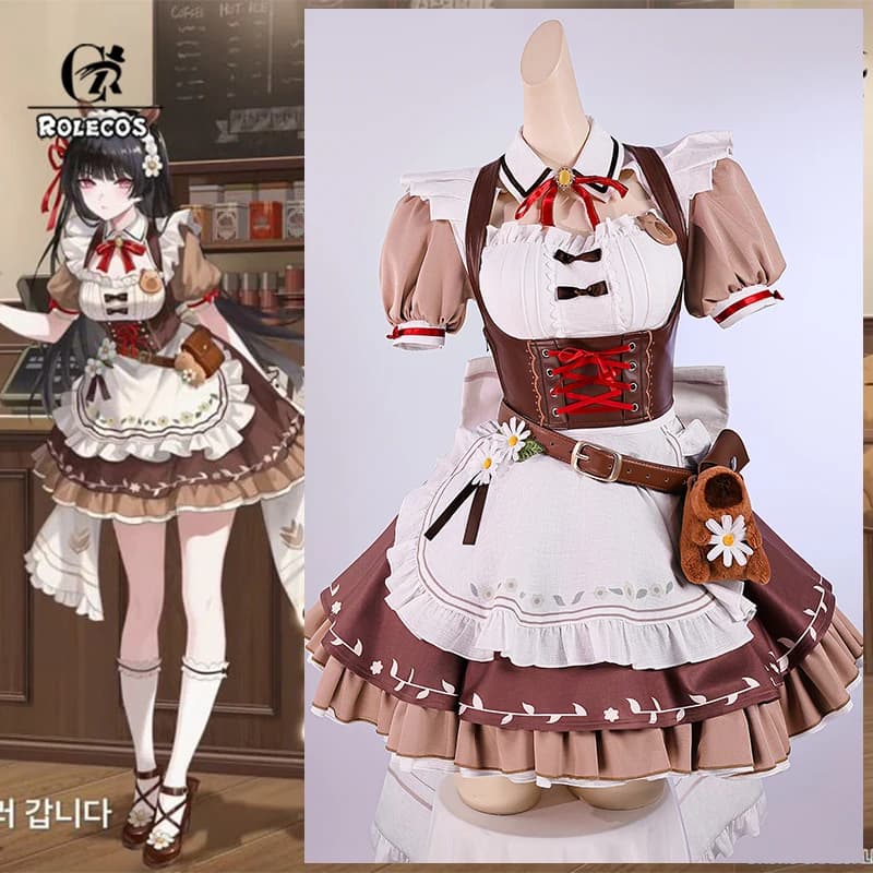 ROLECOS 명조 치샤 카페 메이드 코스프레 의상 여성 할로윈 파티 유니폼