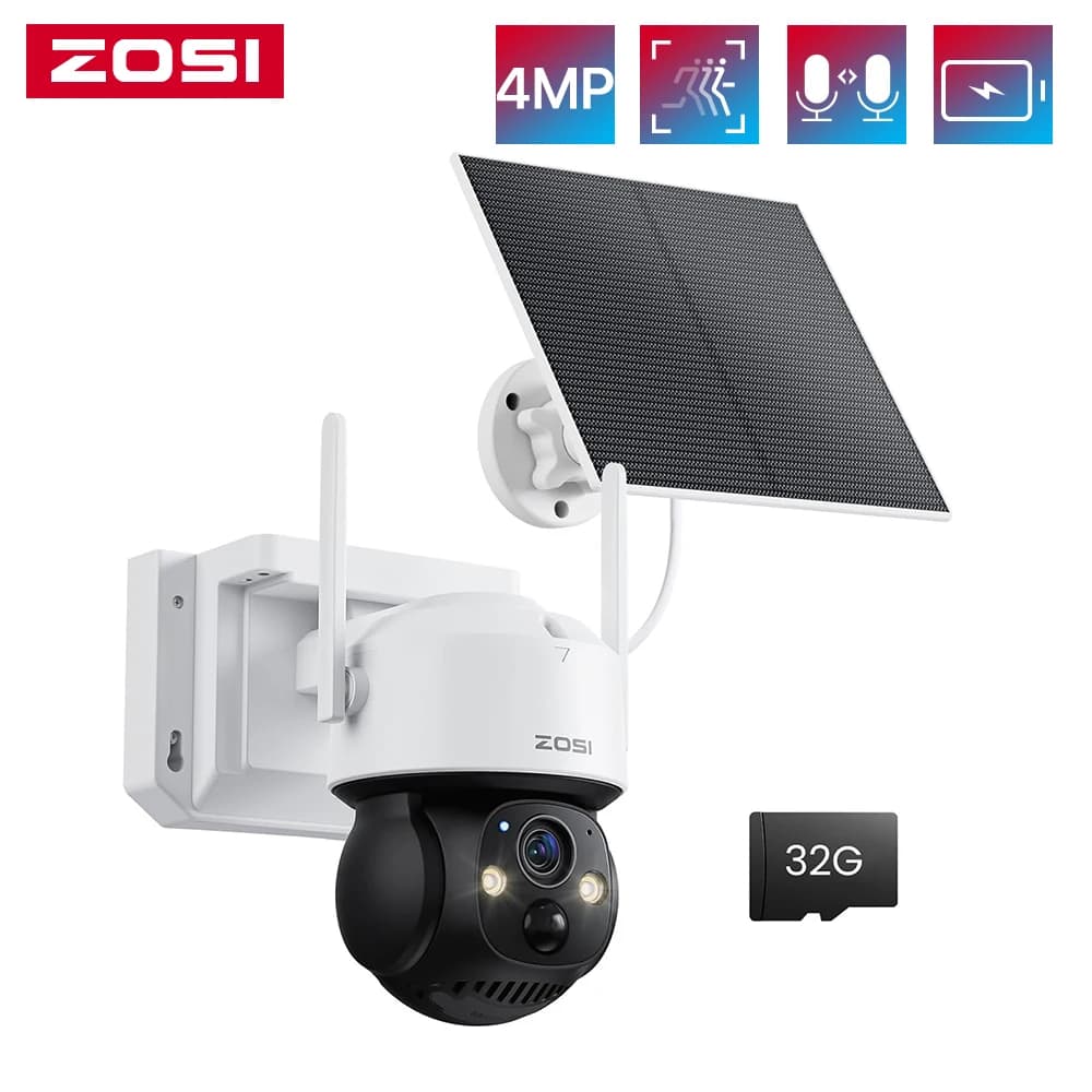 ZOSI C291 4MP 와이파이 배터리 보안 카메라 실외 태양광 충전식 인체추적 무선 CCTV
