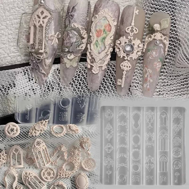 유럽 레트로 패턴 캔들 홀더 3D 실리콘 네일아트 장식 투명 몰드 DIY